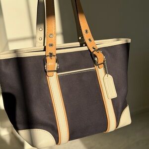 COACH! Vintage Mini Hampton Canvas Navy & Tan Tote Bag — Never Worn